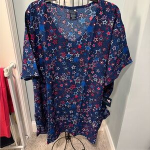 New Zoe + Chloe V-neck women’s scrub top 5X 5XL “Red, White & Bloom” Blue Stars